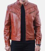 Premium Biker Tan Brown Leather Jacket with Padding Design