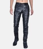 Men's Casual Black Leather Pants For Nightclub Wear