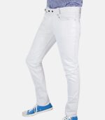 Men's White Leather Jeans Pants with Tight Tube Style photo 2