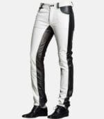 Modern Black & White Leather Pants for Men's
