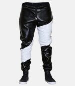 Men's Leather Trousers with white quilted contrast photo 2