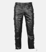 Men's Black Leather Pants with side laces