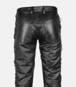 Men's Black Leather Pants with side laces photo 3