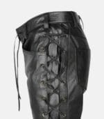 Men's Black Leather Pants with side laces photo 2