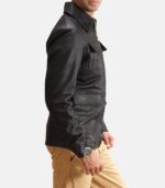 Men's Black Leather Jacket With Zipper Closure photo 3