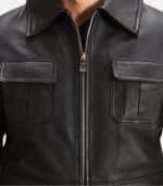 Men's Black Leather Jacket With Zipper Closure photo 5