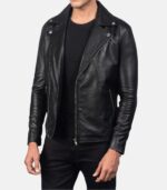 Men's Black Leather Biker Jacket Real Sheepskin Leather photo 3