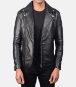 Men's Black Leather Biker Jacket Real Sheepskin Leather