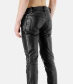 Men's Black Cow Leather Pants With Zipper Closure & Inner Lining photo 2