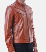 Premium Biker Tan Brown Leather Jacket with Padding Design photo 3