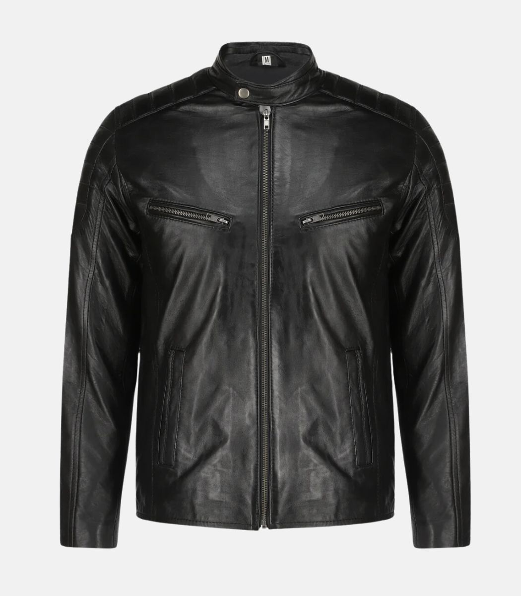 2-8.jpg Men's Black Lamb Leather Biker Jacket With Modern Fit