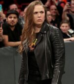 Ronda Rousey Stunning Black Leather Jacket photo 2