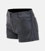 Women's Black Leather Shorts With Side Pockets photo 3