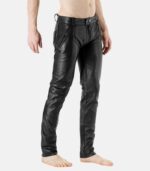 Men's Black Cow Leather Pants With Zipper Closure & Inner Lining photo 3