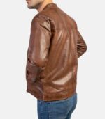 Men's Tan Brown Leather Jacket with Snap Tab Collar photo 4