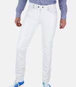 Men's White Leather Jeans Pants with Tight Tube Style