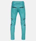 Mens Bright Blue Leather Biker Pants with Cool Style photo 3