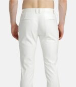 Mens Casual Slim Fit White Leather Pants with Pockets photo 3