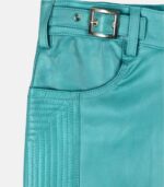 Mens Bright Blue Leather Biker Pants with Cool Style photo 4