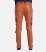 Men's Classic Soft Tan Brown Leather Cargo Pants with Stylish Closure photo 4