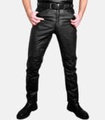Men's Black Leather Pants with Front and Back Pockets