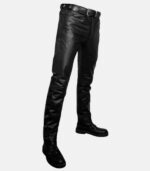 Men's Black Leather Pants with Front and Back Pockets photo 2