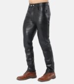 Men's Black Leather Pants with double button closure