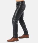 Men's Black Leather Pants with double button closure photo 3