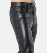 Men's Black Leather Pants with double button closure photo 2