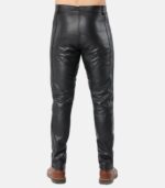 Men's Black Leather Pants with double button closure photo 5