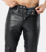 Men's Black Leather Pants with double button closure photo 4