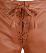 Men's Classic Soft Tan Brown Leather Cargo Pants with Stylish Closure photo 5