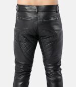 Men's Black Leather Quilted Pants With Dual Zipper Closure photo 4