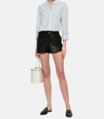 Women's Black Leather Shorts With Zipper Closure