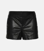 Women's Black Leather Shorts With Zipper Closure photo 2