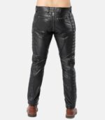 Men's Black Slim Fit Leather Pants with back zipper photo 2