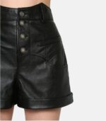 Women's Black Genuine Leather Shorts With Button closure photo 4