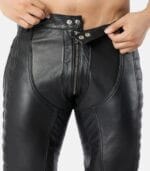 Men's Black Slim Fit Leather Pants with back zipper photo 4