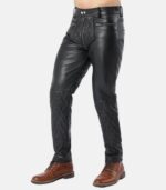 Men's Black Leather Quilted Pants with back zipper