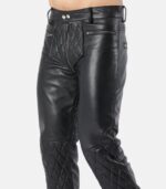 Men's Black Leather Quilted Pants with back zipper photo 3