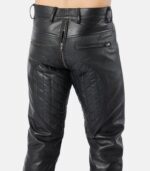 Men's Black Leather Quilted Pants with back zipper photo 4