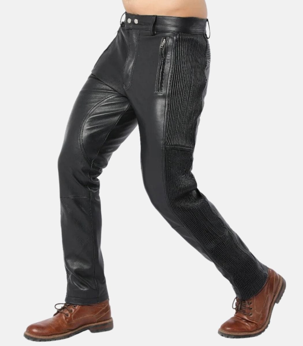 67-1-1.jpg Men's Black Leather Pants with side & back lined