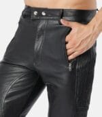 Men's Black Leather Pants with side & back lined photo 2