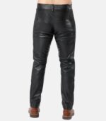 Men's Black Leather Pants with side & back lined photo 5