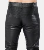 Men's Black Leather Pants with side & back lined photo 3