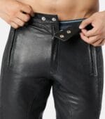 Men's Black Leather Pants with side & back lined photo 4