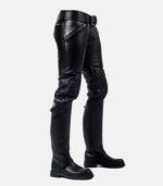Men's Black Leather Quilted Pants With Dual Zipper Closure photo 2