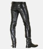 Men's Black Quilted Leather Pants with zipper photo 2