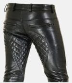Men's Black Quilted Leather Pants with zipper photo 3