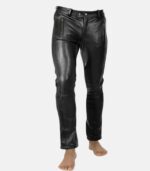 Men's Black Leather Pants With Quilted Design